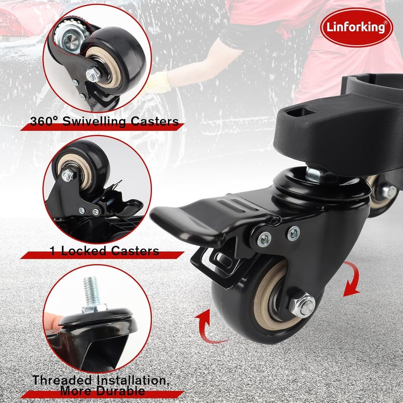 Linforking 2025 Upgraded Foldable Car Wash Bucket Dolly 5 Gallon with Wheels,360°Rolling Car Wash Buckets Dolly for Washing, Waxing, Removable Bucket Mover,Fits 3.5–5 Gallon Buckets,Supports Up to 265 lbs - Image 3